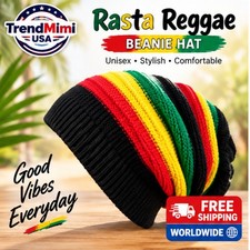 Rasta Reggae Beanie Hat Red Yellow Green Black Unisex Winter Knit Cap