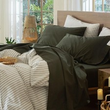 Bedding Sheet Set 100 Washed Cotton Linen Like Textured Breathable Durable S...