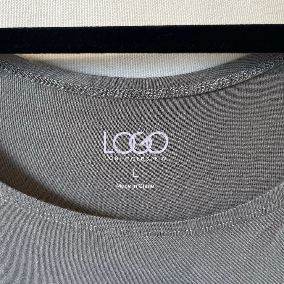 LOGO by Lori Goldstein Long Tunic tank top Large Gray Scoop neck Rayon stretch - Image 4 of 4