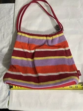 The Sak Original Knit Crochet Tote Bag Striped Multicolor Lined Shoulder Bag