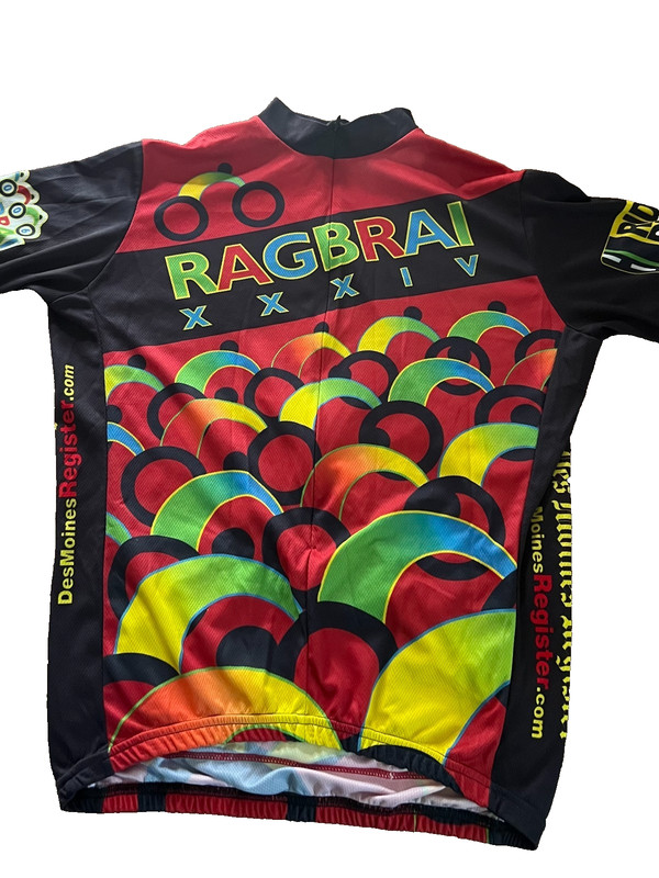 RAGBRAI XXXIV CYCLING SHIRT JERSEY MENS MED VERGE MULTICOLOR IOWA BIKE RIDE EUC