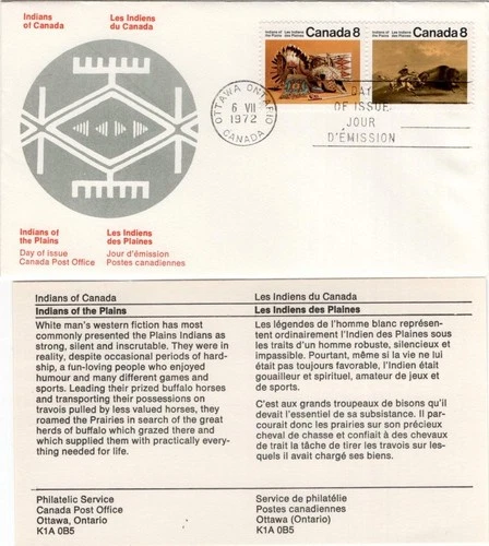 First day cover, Canada, Sc #562-3, Plains First Nations, Canada PO cachet, 1972