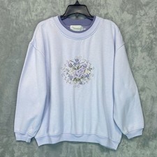 Vintage 80s 90s Sweatshirt Pullover Embroidered Kitsch Fairy Pastel Floral Sz M