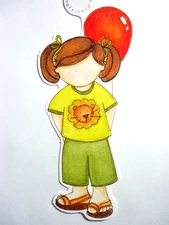 Zoo Girl Balloon Lion Shirt Pigtails  RETIRED 2005 My Mind's Eye Die Cut