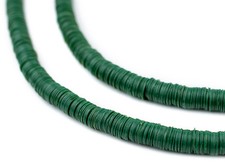 Forest Green Vinyl Phono Record Beads 6mm Ghana African Disk 34 Inch Strand
