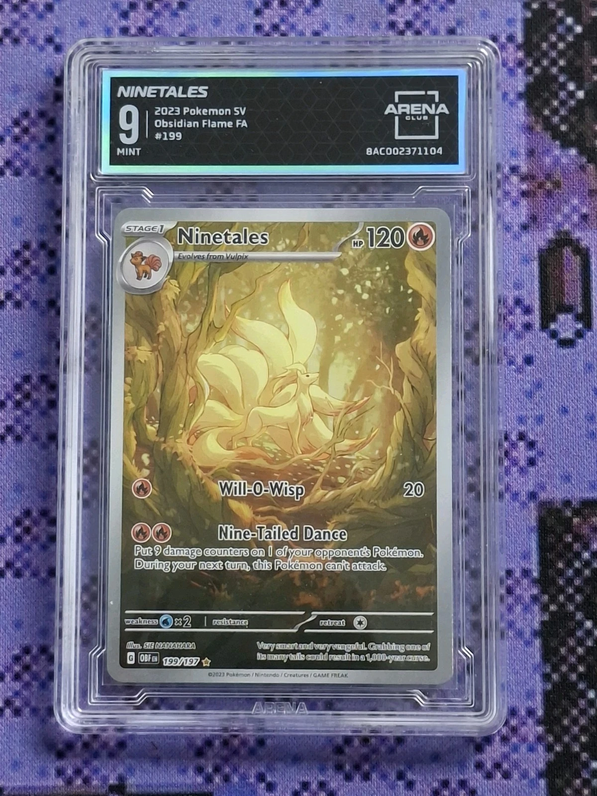 Pokémon Ninetales TCG Sv03: Obsidian Flames Holo Illustration Rare 199/197 AC 9