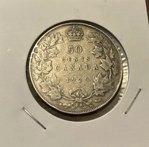 1929 Canada Silver 50 Cents Half Dollar .800 Fine Canadian Coin George V VF