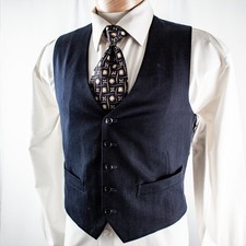 Navy Blue Solid Wool Blend Men Waistcoat Vest Size S