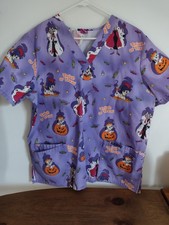Disney 101 Dalmatians Scrub Top Purple Cruella Halloween XL 