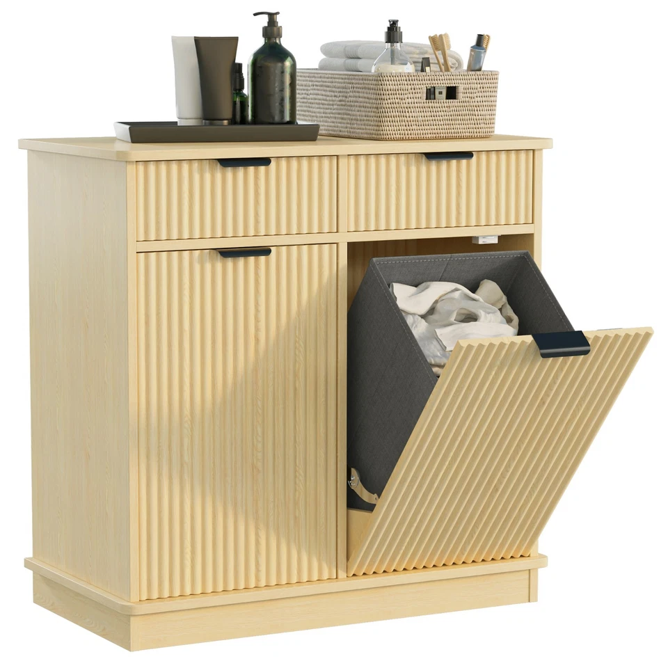 Cesta de lavandería doble inclinable gabinete de lavandería oculto con 2 cestas Foto 4 de 4