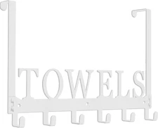 Over the Door Rack,Towel Hooks for Bathroom,6 Hooks Bath Towel Holder-Door Mount