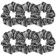 6 Pcs Satin Silk Hair Scrunchies, Dark Grey 4.5 Inch - Hair Ties for Women and