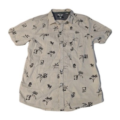 Vissla Mens M Postmaster Eco Button Down Shirt Black Floral Hawaiian Print Bone