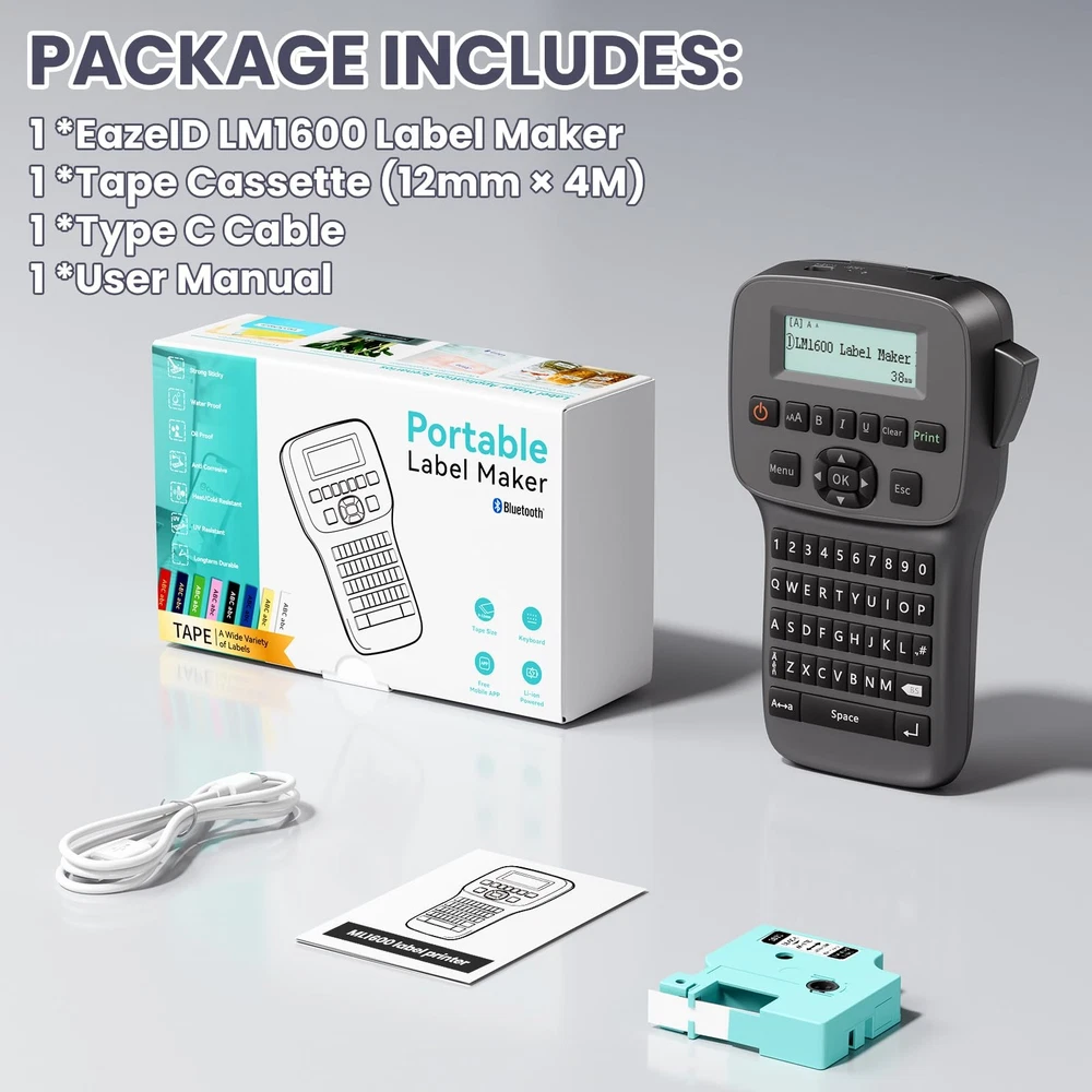 Portable Rechargeable Waterproof Label Maker Machine with Tapes for Home & Office
