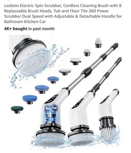 Leebein Electric Spin Scrubber, Cordless Cleaning Brush 8 Replaceable Heads NIB