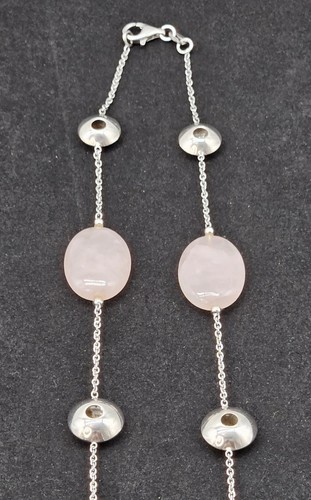 Ross Simons Rose Quartz, 925 Silver Beads & Chain Necklace 22" - Picture 4 of 7