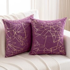Sparkling Decorative Pillow Covers Set of 2, 18" x 18" Pack of 2 Gold Purple