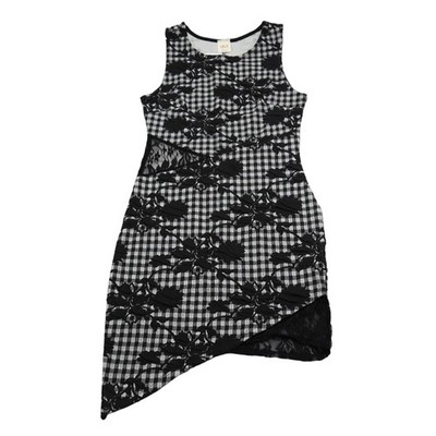 SAGA Dress Womens M Black Bodycon Sleeveless Round Neck Check Sheer Stretch