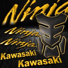 4PCs Chromed Gold Fuel Tank Pad+5.75" Logo Emblem+Fender Stickers for Ninja ZXR