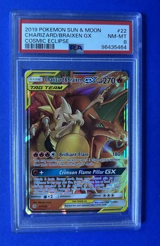 2019 Pokémon Sun & Moon Charizard/Braixen GX Cosmic Eclipse #22 PSA 8 NM-MT