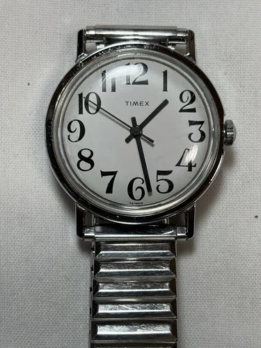 Vintage Timex Mechanical Manual Wind Easy Reader Style White Dial Expander Band
