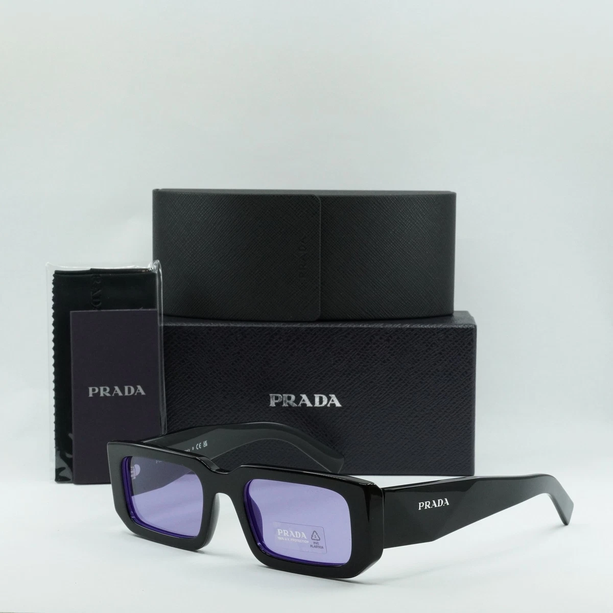 Prada PR06YS 02Z01O Sunglasses Black Blue Rectangle Frame, Violet Lenses Sunglasses Prada PR 06YS (02Z01O) PR06YS SPR06YS Man | Free  main image 3