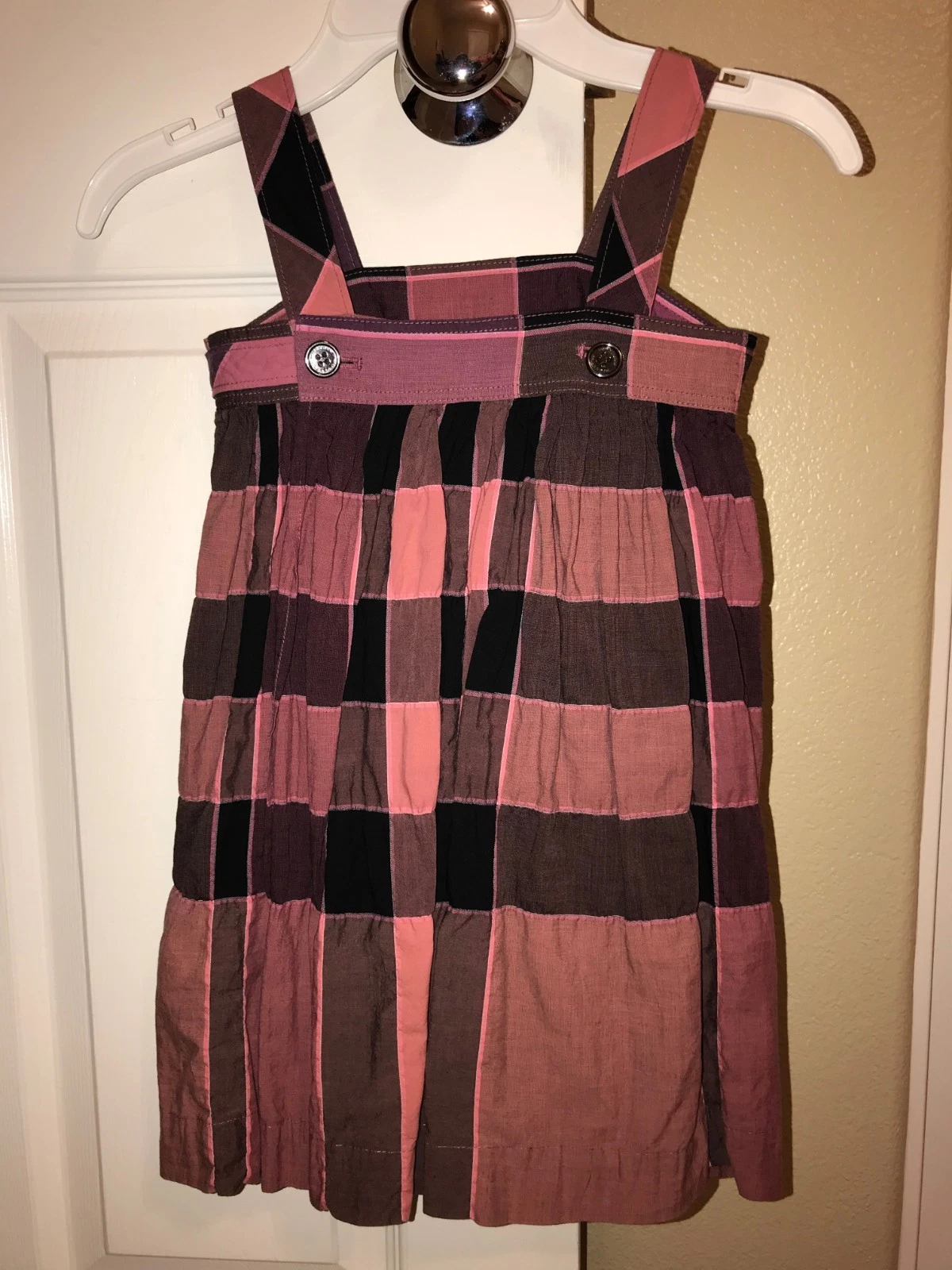 Nuovo con etichetta originale Abito Burberry Bambina Corallo Multi Plaid Regolabile Tg 4Y 105 cm