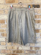 Linen High Waist Bermuda Shorts Size 12 Classiques Entier Khaki Tan Lined 1990  s