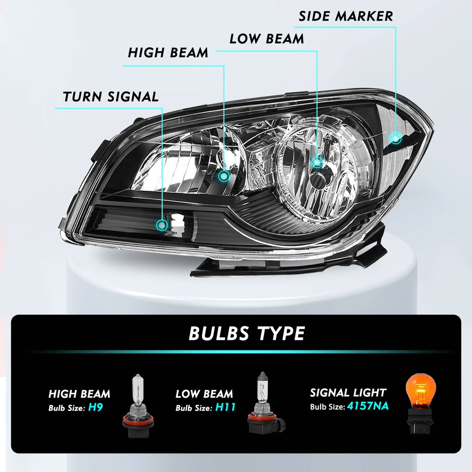 Pares de faros transparentes negros para Chevy Chevrolet Malibu 2008-2012 Foto 2 de 4