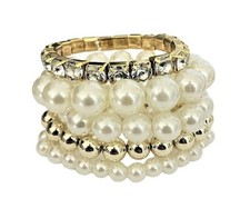 Cream Ivory Pearl Beads Crystal Stretch Elastic Bracelet for Women Wedding Gift