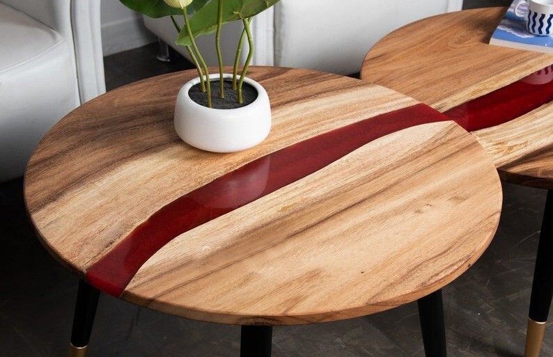 Handmade Round Red Resin Table | Gloss Finish | Unique Modern Home Decor