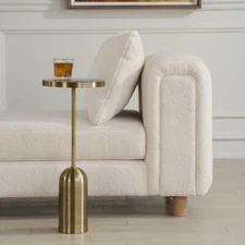 PASCAL BRUSHED BRASS METAL IRIDESCENT LABRADORITE TOP ACCENT END TABLE 24173