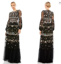 MAC DUGGAL 35111 EMBROIDERED FLORAL BLOUSON SLEEVE BLACK MULTI GOWN sz 16