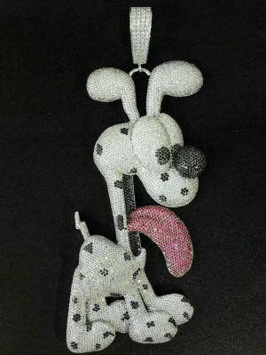 7.84TCW Micro Pave Set Lab-Created Diamonds & Pink Ruby Dog Fine Hip-Hop Pendant