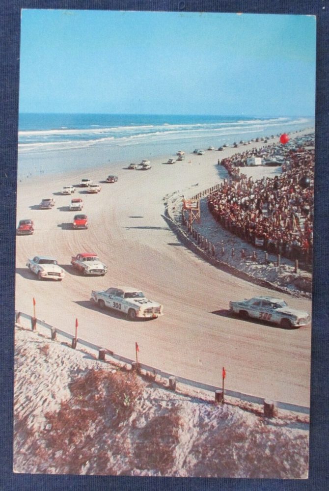 1950s Daytona Beach Florida Stock Car Race Cars on North Turn Postcard