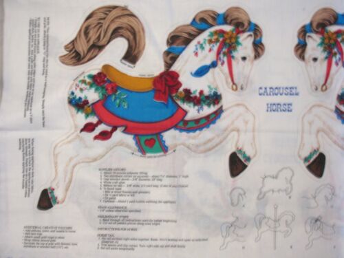 * Carousel Horse Cotton Fabric Panel w bonus Applique 18x45" 2 sided pillow NEW - Picture 3 of 9