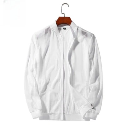 Herren Durchsichtige Jacke Netz Mantel Hohl Outwear Strickjacke Hemd Zipper Top - Bild 1 von 4