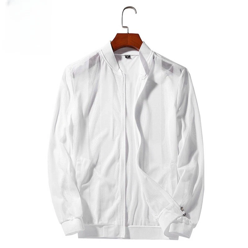 Herren Massiv Netz Jacke Mantel Hohl Strickjacke Hemd Outwear Zip Top Freizeit - Bild 3 von 4