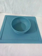 ezpz Mini Bowl Gray - 100% Silicone Suction Bowl with Built-in Placemat