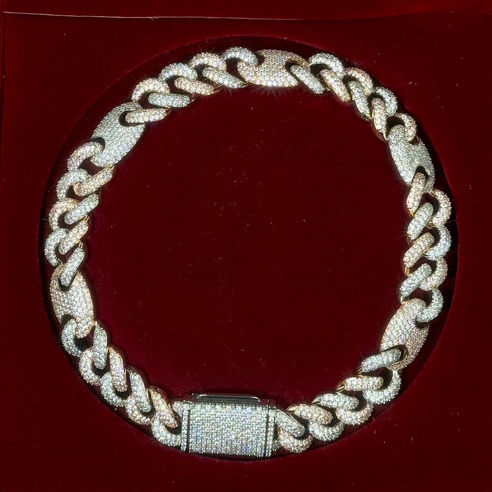 5AAA+ CZ Ice Out Hop Hip Bling Two Tone Cuban Link Chain 14k Real Gold Plated - Image 4 of 4