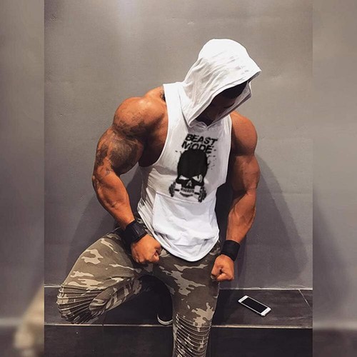 Mens Skull Print Sleeveless Fitness Vest Bodybuilding Workout Tank Tops - Picture 12 of 37