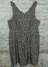 Carlota Chic Womens Sleeveless Dress 2XL Black Cream Aztec Print Back Zip Lined