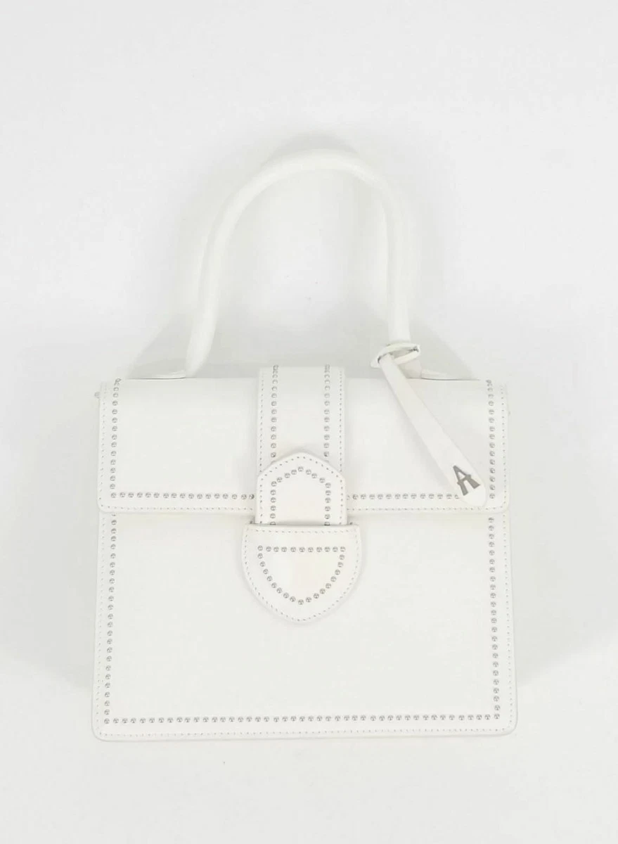 Authentic 2350 Alaia Women s White Studded Leather Handbag Purse Tote Hand Bag