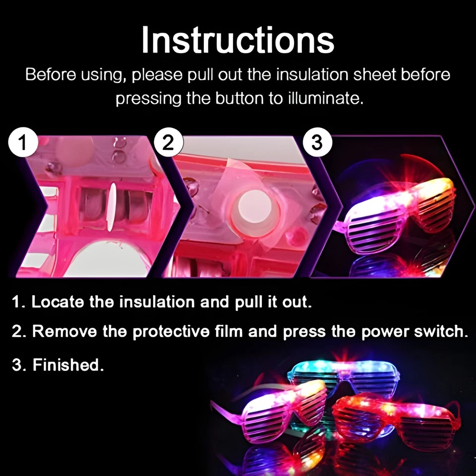 12 LED Obturador de Gafas Forma de Corazón Luces Tonos Gafas Intermitentes Rave Boda Foto 4 de 4