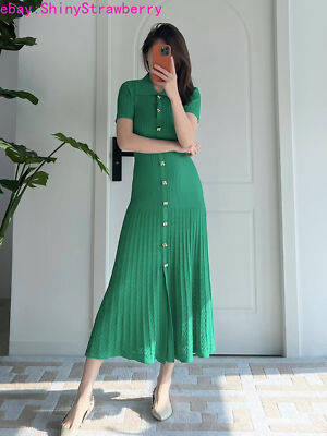 Sandro Women Single-Breasted Short-Sleeved Midi Dress Green/Black