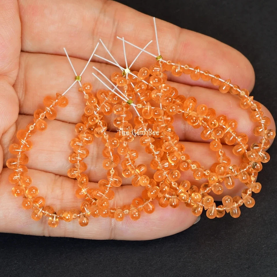 Gem Grade Orange Spessartite Mandarin Garnet Smooth Teardrop Briolette Bead 3" - Image 4 of 4