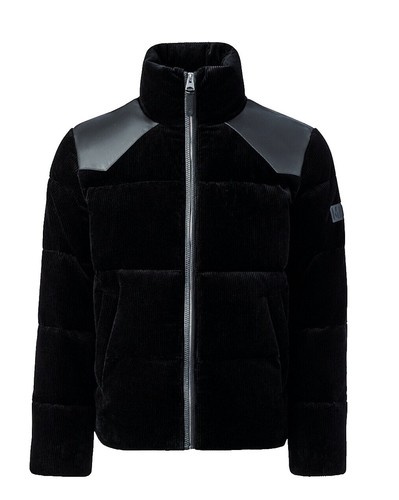 Express Jacket Mens Medium Black Corduroy Leather Collar Quilted