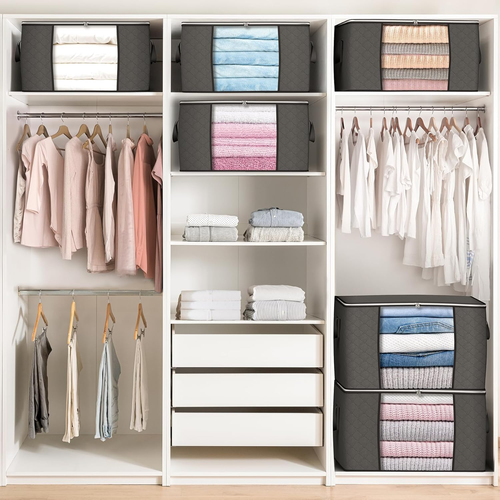 90 L Large Storage Bags, 6 Pack Clothes Storage Bins Foldable Closet Organizers - Picture 5 of 8