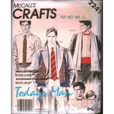 McCall's 2241 Men's Accessories Sewing Pattern Tie Bow Tie Scarf Cummerbund 1985