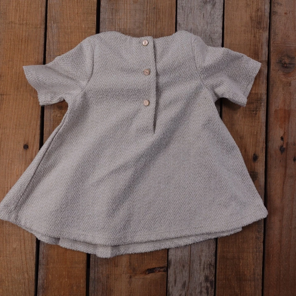 Tahari Baby Girls Dress 12M Beige Wool Blend Bow Back Button Closure - Image 3 of 4